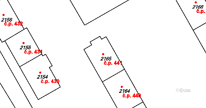 Lyžbice 441, Třinec na parcele st. 2165 v KÚ Lyžbice, Katastrální mapa