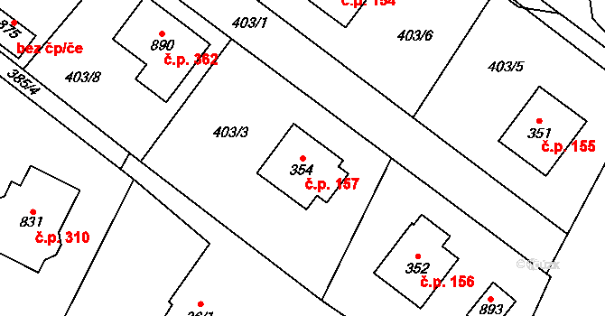Řež 157, Husinec na parcele st. 354 v KÚ Husinec u Řeže, Katastrální mapa