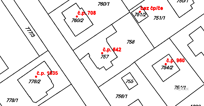 Roztoky 642 na parcele st. 757 v KÚ Roztoky u Prahy, Katastrální mapa