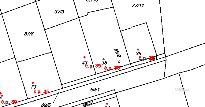 Osluchov 38, Žižice na parcele st. 35 v KÚ Osluchov, Katastrální mapa