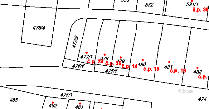 Pařezovice 35, Vyškov na parcele st. 478 v KÚ Lhota, Katastrální mapa