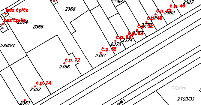 Nouzka 55, Vyškov na parcele st. 2367 v KÚ Vyškov, Katastrální mapa