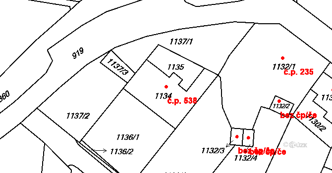 Vrbno pod Pradědem 538 na parcele st. 1134 v KÚ Vrbno pod Pradědem, Katastrální mapa