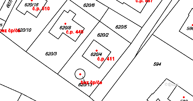 Krmelín 411 na parcele st. 620/4 v KÚ Krmelín, Katastrální mapa