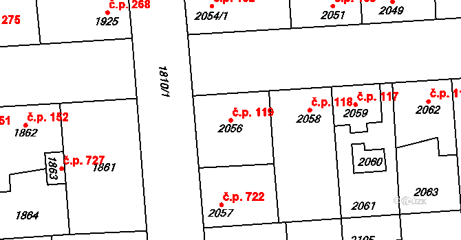 Kročehlavy 119, Kladno na parcele st. 2056 v KÚ Kročehlavy, Katastrální mapa