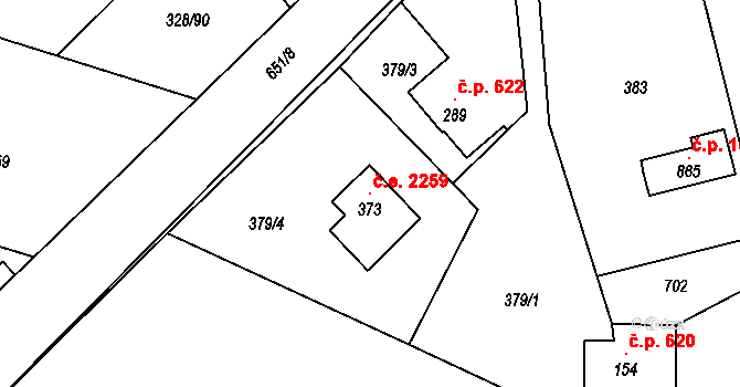 Struhařov 2259, Kamenice na parcele st. 373 v KÚ Štiřín, Katastrální mapa