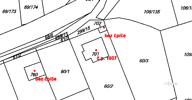 Švermov 1007, Kladno na parcele st. 701 v KÚ Hnidousy, Katastrální mapa