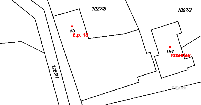 Jemčina 13, Hatín na parcele st. 53 v KÚ Hatín, Katastrální mapa