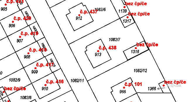 Slavonice 438 na parcele st. 913 v KÚ Slavonice, Katastrální mapa
