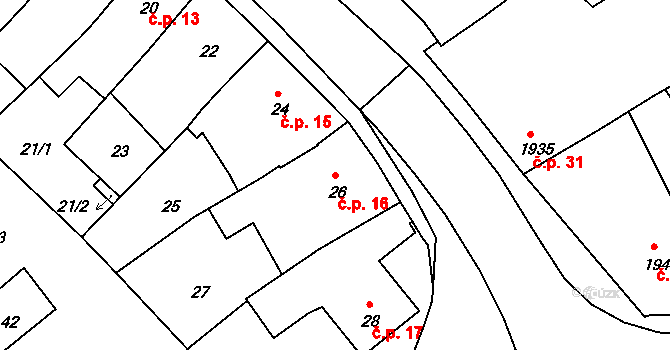 Jindřichův Hradec II 16, Jindřichův Hradec na parcele st. 26 v KÚ Jindřichův Hradec, Katastrální mapa