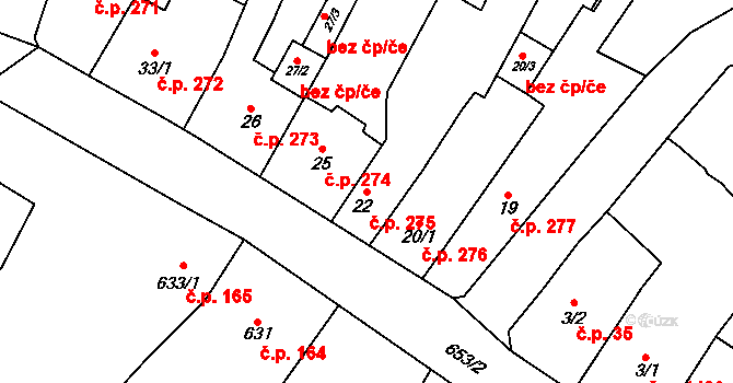 Frýdlant 275 na parcele st. 22/1 v KÚ Frýdlant, Katastrální mapa