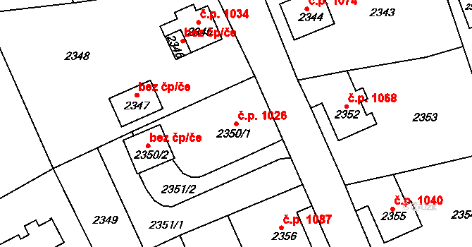 Frýdlant 1026 na parcele st. 2350/1 v KÚ Frýdlant, Katastrální mapa