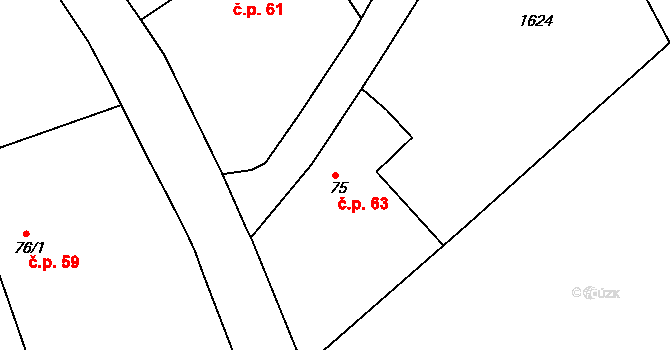 Tetín 63 na parcele st. 75 v KÚ Tetín u Berouna, Katastrální mapa