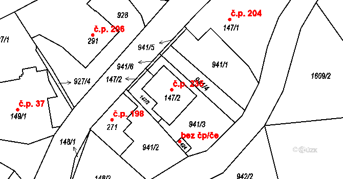 Horní Lipová 235, Lipová-lázně na parcele st. 147/2 v KÚ Horní Lipová, Katastrální mapa