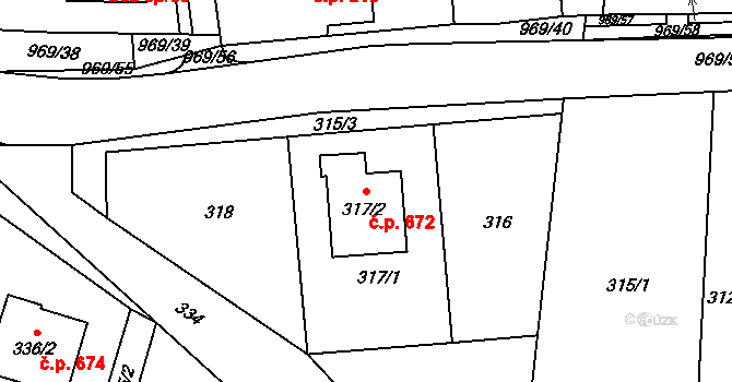 Lipová-lázně 672 na parcele st. 317/2 v KÚ Dolní Lipová, Katastrální mapa