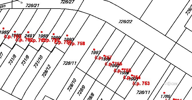 Chlumec nad Cidlinou IV 757, Chlumec nad Cidlinou na parcele st. 1997 v KÚ Chlumec nad Cidlinou, Katastrální mapa