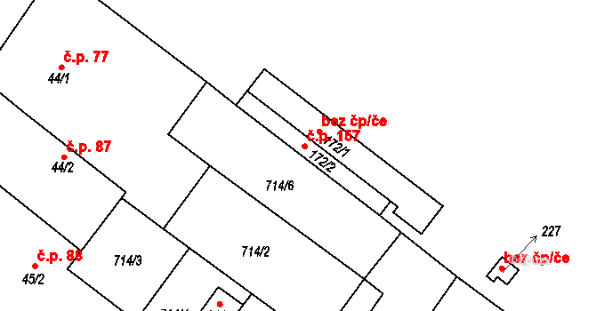 Střelice 157, Uničov na parcele st. 172/2 v KÚ Střelice u Litovle, Katastrální mapa