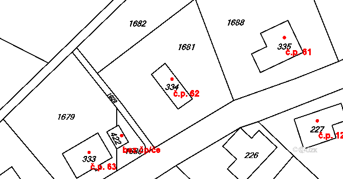 Valy 62, Krompach na parcele st. 334 v KÚ Krompach, Katastrální mapa