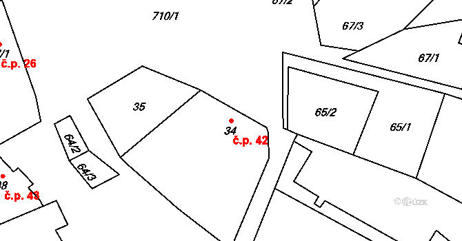 Horní Řepčice 42 na parcele st. 34 v KÚ Horní Řepčice, Katastrální mapa