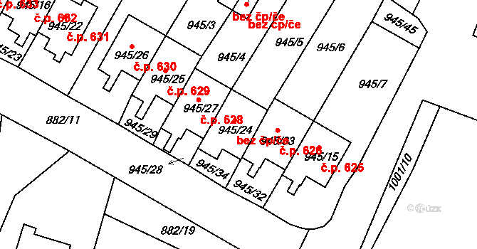Netolice 627 na parcele st. 945/24 v KÚ Netolice, Katastrální mapa