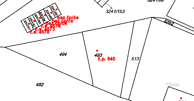 Střekov 540, Ústí nad Labem na parcele st. 493 v KÚ Střekov, Katastrální mapa