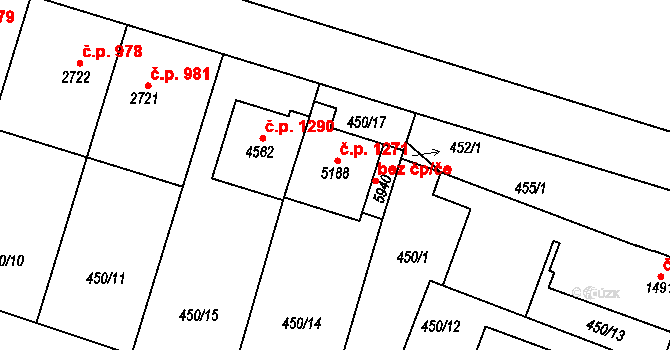 Horka-Domky 1271, Třebíč na parcele st. 5188 v KÚ Třebíč, Katastrální mapa