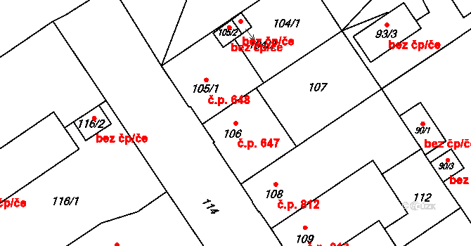 Nový Bohumín 647, Bohumín na parcele st. 106 v KÚ Nový Bohumín, Katastrální mapa