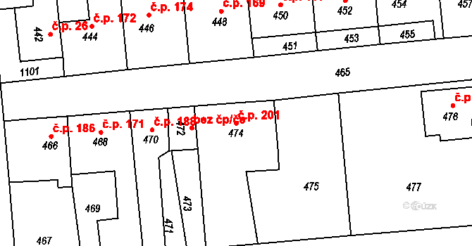 Rudice 201 na parcele st. 474 v KÚ Rudice u Blanska, Katastrální mapa