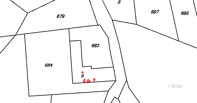 Šejby 7, Horní Stropnice na parcele st. 9 v KÚ Šejby, Katastrální mapa