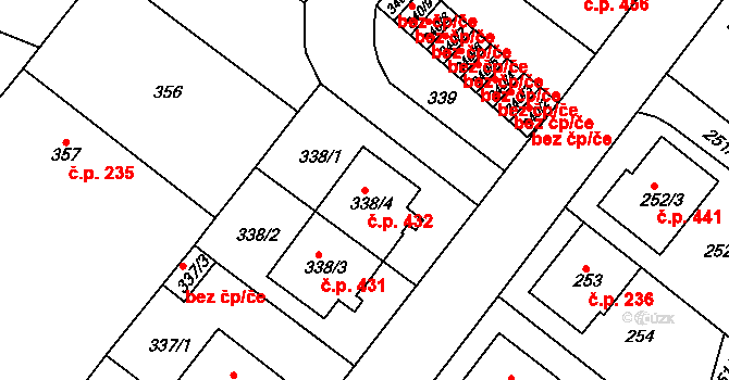 Sobědruhy 432, Teplice na parcele st. 338/4 v KÚ Sobědruhy, Katastrální mapa