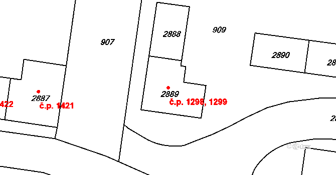 Sokolov 1298,1299 na parcele st. 2889 v KÚ Sokolov, Katastrální mapa