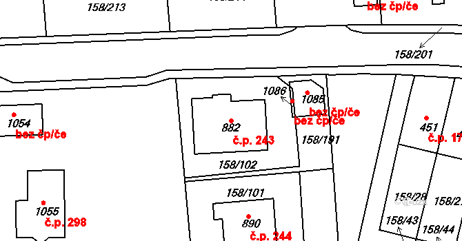 Háje 243, Cheb na parcele st. 882 v KÚ Háje u Chebu, Katastrální mapa