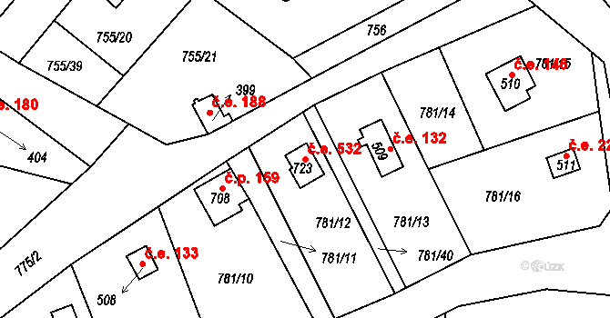 Podhrad 532, Cheb na parcele st. 723 v KÚ Podhrad, Katastrální mapa