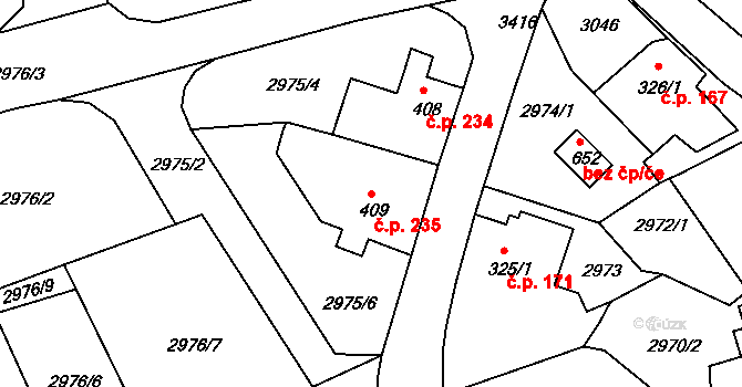 Jílové 235 na parcele st. 409 v KÚ Jílové u Děčína, Katastrální mapa