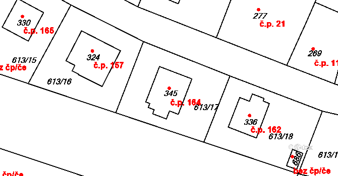 Čachovice 164 na parcele st. 345 v KÚ Čachovice, Katastrální mapa