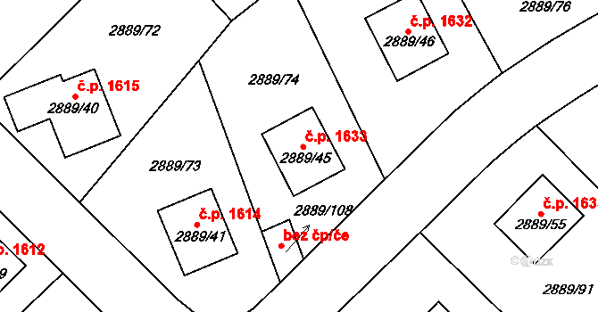Krč 1633, Praha na parcele st. 2889/45 v KÚ Krč, Katastrální mapa