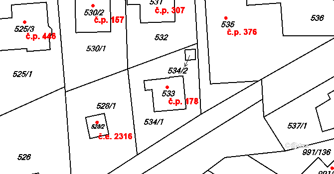 Velká Chuchle 178, Praha na parcele st. 533 v KÚ Velká Chuchle, Katastrální mapa