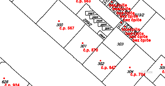 Bubeneč 570, Praha na parcele st. 301 v KÚ Bubeneč, Katastrální mapa