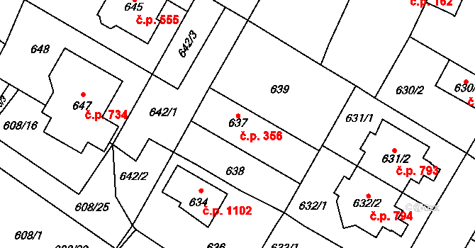 Ďáblice 356, Praha na parcele st. 637 v KÚ Ďáblice, Katastrální mapa