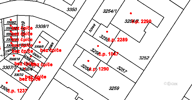 Strašnice 1047, Praha na parcele st. 3256 v KÚ Strašnice, Katastrální mapa