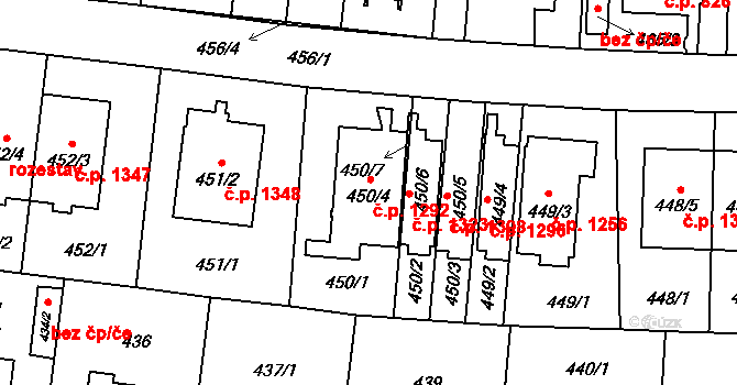 Hostivař 1292, Praha na parcele st. 450/4 v KÚ Hostivař, Katastrální mapa