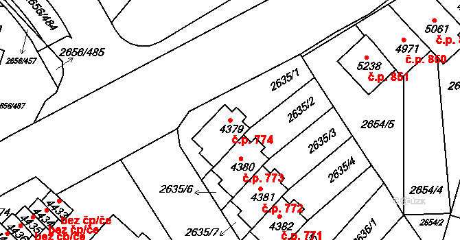 Střední Předměstí 774, Trutnov na parcele st. 4379 v KÚ Trutnov, Katastrální mapa