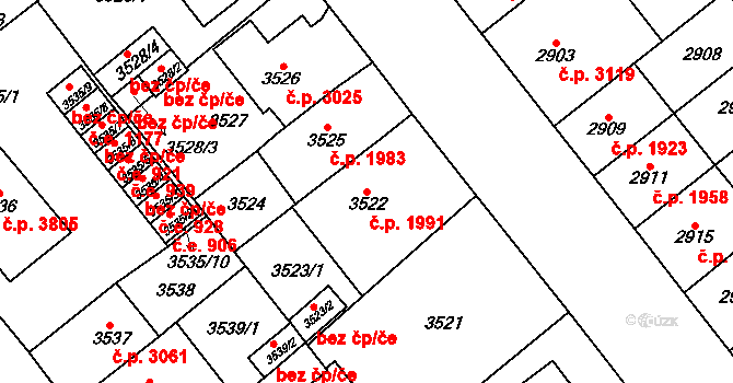 Chomutov 1991 na parcele st. 3522 v KÚ Chomutov I, Katastrální mapa