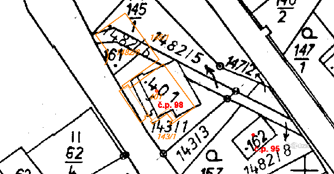 Jeřmanice 98 na parcele st. 401 v KÚ Jeřmanice, Katastrální mapa