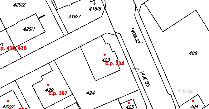 Liberec XI-Růžodol I 334, Liberec na parcele st. 423 v KÚ Růžodol I, Katastrální mapa