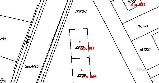 Prostřední Suchá 867, Havířov na parcele st. 2268 v KÚ Prostřední Suchá, Katastrální mapa