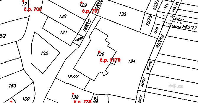 Mistřín 1170, Svatobořice-Mistřín na parcele st. 136 v KÚ Mistřín, Katastrální mapa