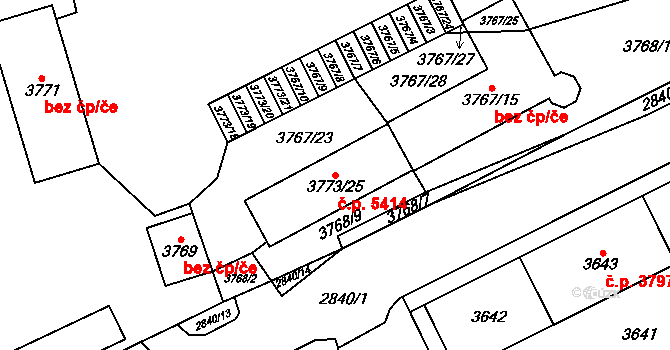 Chomutov 5414 na parcele st. 3773/25 v KÚ Chomutov I, Katastrální mapa