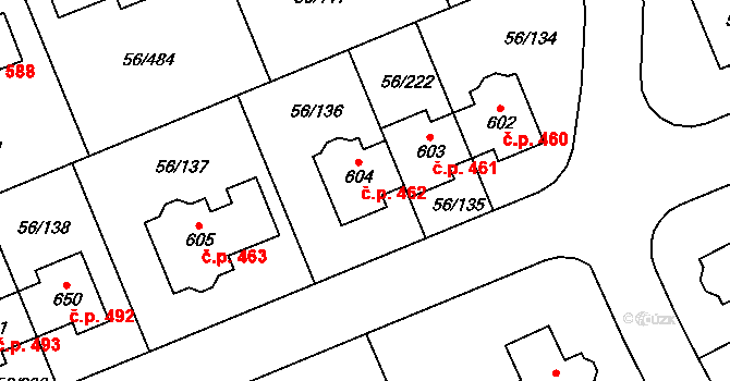 Hovorčovice 462 na parcele st. 604 v KÚ Hovorčovice, Katastrální mapa