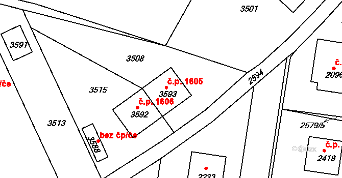 Humpolec 1605 na parcele st. 3593 v KÚ Humpolec, Katastrální mapa